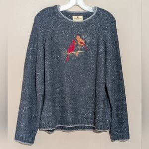Woolrich Womens Cardinal Bird Embroidered Speckled Sweater Size L Wool Blend‎